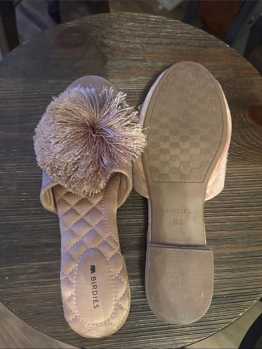 Birdies Blush Quilted Slide Slippers with Pom-Pom - Picture 3 of 5